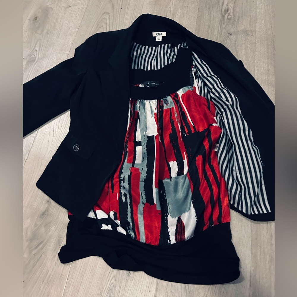 Bwear Black Blazer with Red and Gray Accents